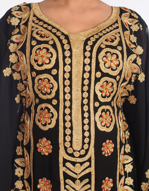 Muslim Black Georgette Hand Zari Embroidery Farasha