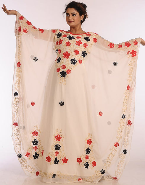 Modest Off White Georgette Hand Zari Embroidery Farasha