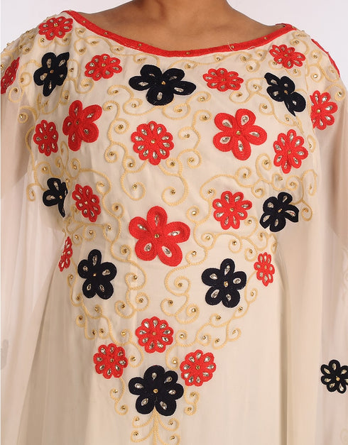 Modest Off White Georgette Hand Zari Embroidery Farasha