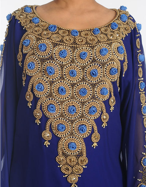 Islamic Blue Georgette Hand Zari Embroidery Galabiya