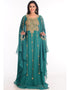 Women Teal Green Georgette Hand Zari Embroidery Farasha