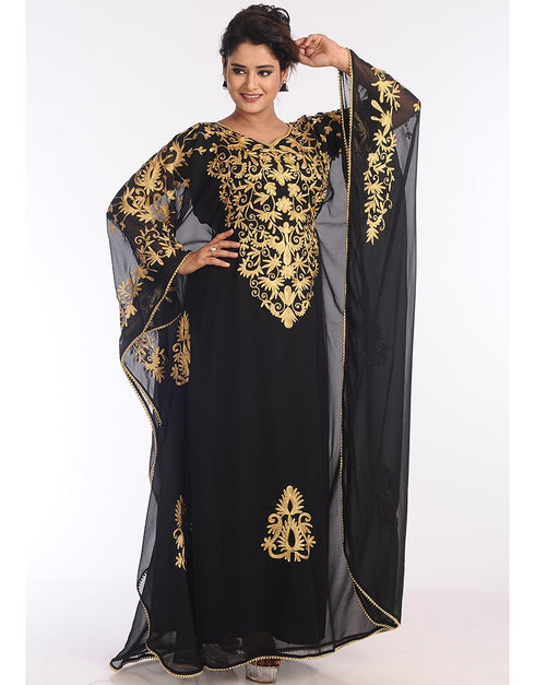 Chic Black Georgette Hand Zari Embroidery Farasha
