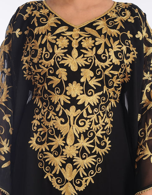 Chic Black Georgette Hand Zari Embroidery Farasha