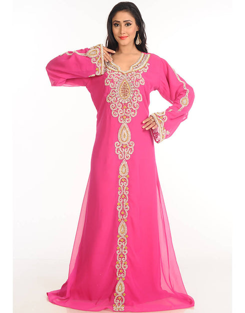 Trendy Pink Georgette Hand Zari Embroidery Kaftan