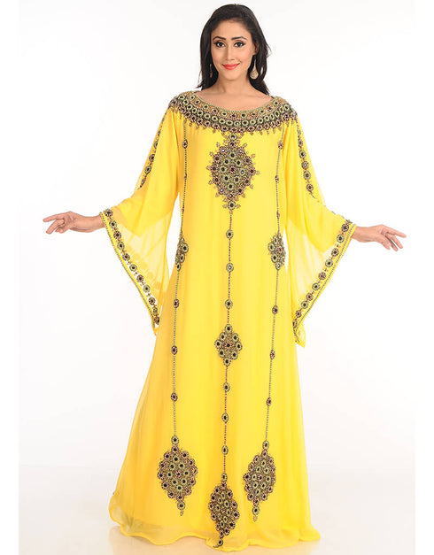 Modern Yellow Georgette Hand Zari Embroidery Farasha