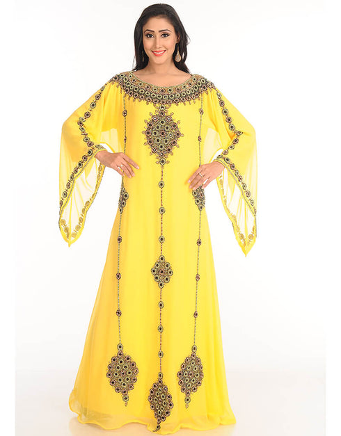 Modern Yellow Georgette Hand Zari Embroidery Farasha