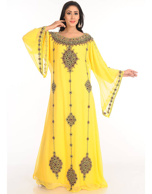 Modern Yellow Georgette Hand Zari Embroidery Farasha