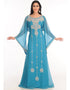 Dubai Sea Blue Georgette Hand Zari Embroidery Galabiya