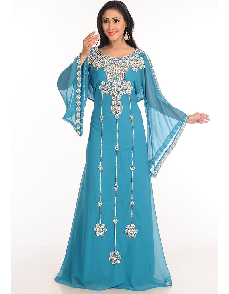 Women Pink Georgette Hand Zari Embroidery Galabiya