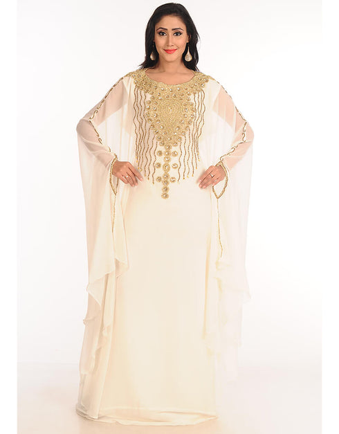 Muslim Off White Georgette Hand Zari Embroidery Farasha