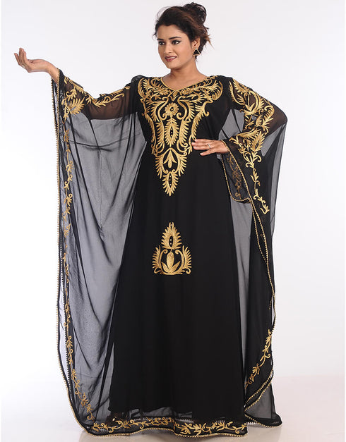 Modest Black Georgette Hand Zari Embroidery Farasha