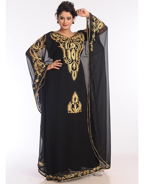 Modest Black Georgette Hand Zari Embroidery Farasha