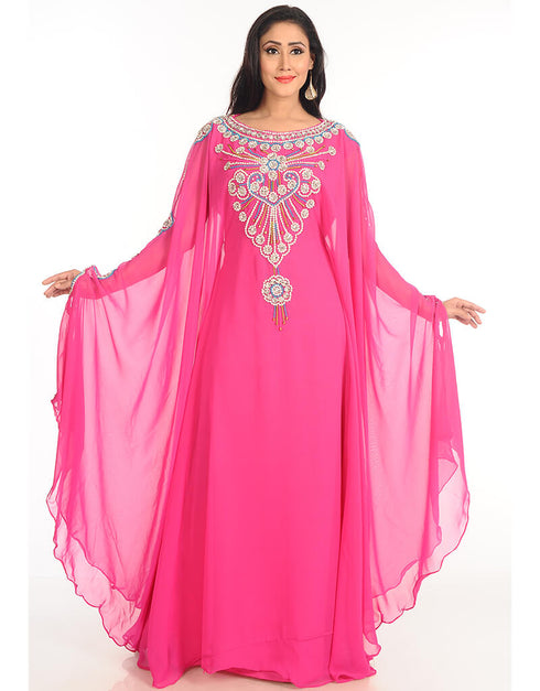Islamic Pink Georgette Hand Zari Embroidery Farasha
