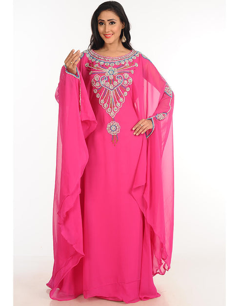 Islamic Pink Georgette Hand Zari Embroidery Farasha