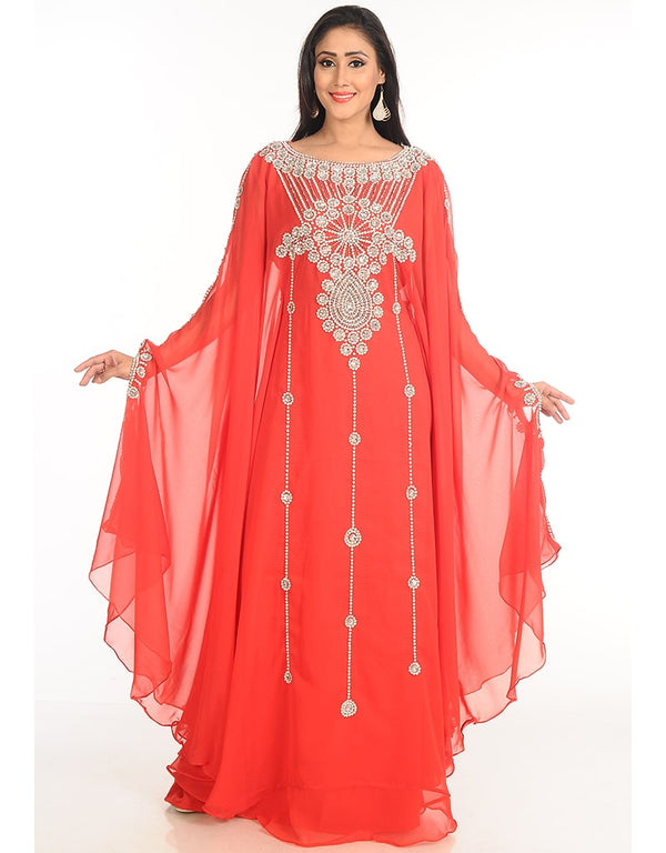 Arabic Peach Georgette Hand Zari Embroidery Farasha