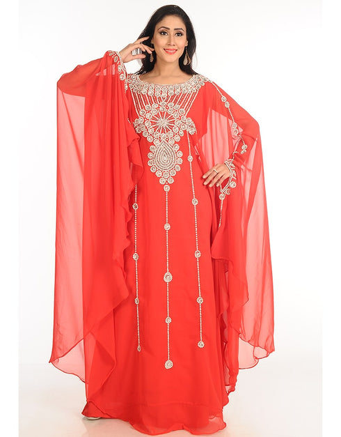 Arabic Peach Georgette Hand Zari Embroidery Farasha