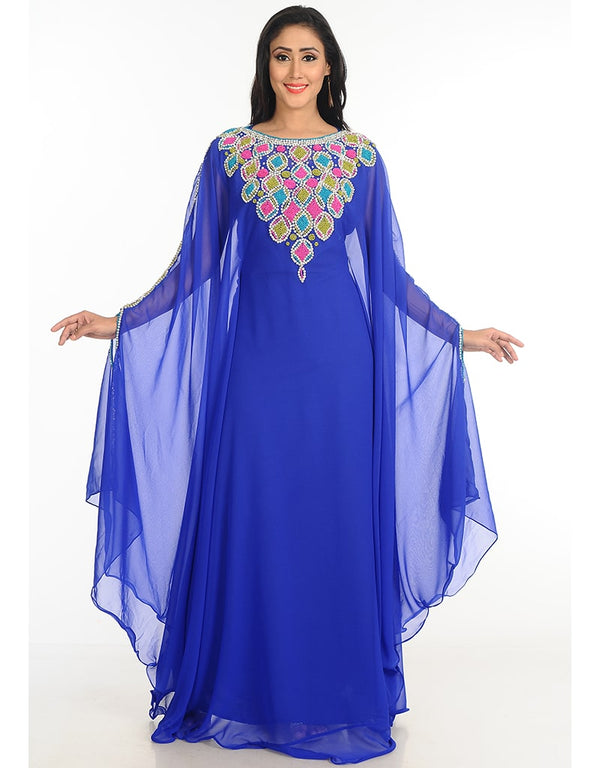 Muslimah Royal Blue Georgette Hand Zari Embroidery Farasha