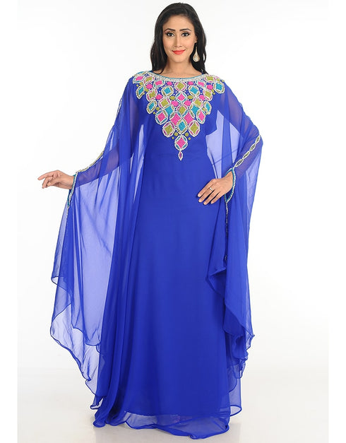Muslimah Royal Blue Georgette Hand Zari Embroidery Farasha