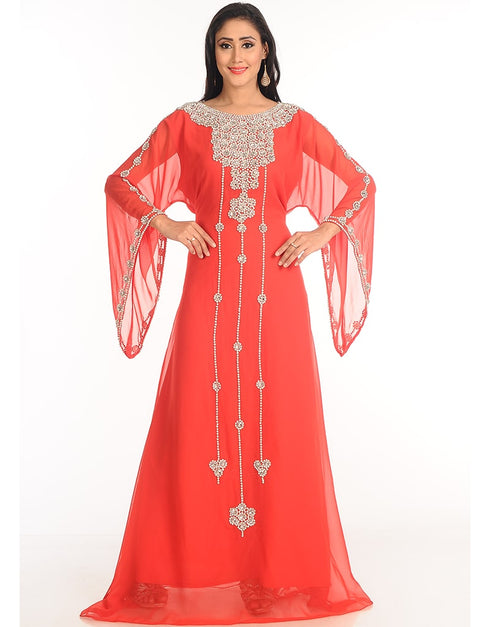 Chic Peach Georgette Hand Zari Embroidery Farasha