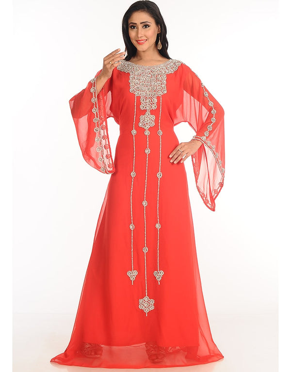 Chic Peach Georgette Hand Zari Embroidery Farasha