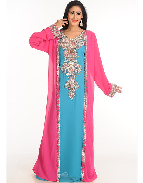 Modest Multicolor Georgette Hand Zari Embroidery Kaftan