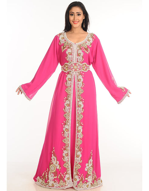 Islamic Pink Georgette Hand Zari Embroidery Kaftan