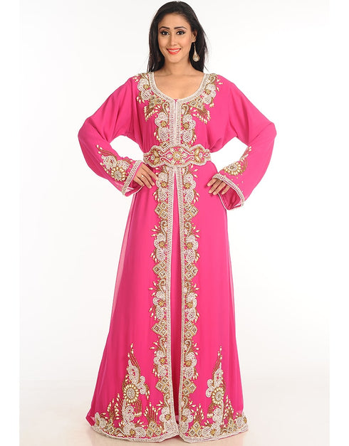 Islamic Pink Georgette Hand Zari Embroidery Kaftan