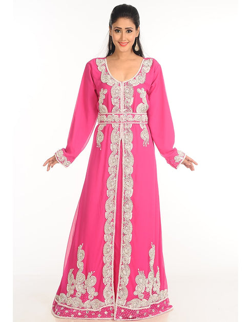 Modern Pink Georgette Hand Zari Embroidery Kaftan
