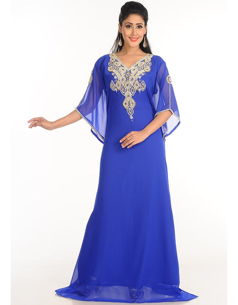 Muslim Royal Blue Georgette Hand Zari Embroidery Farasha