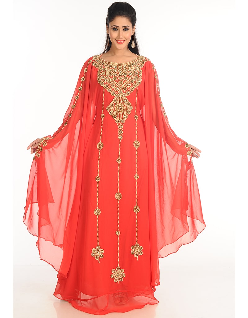 Arabic Black Georgette Hand Zari Embroidery Farasha