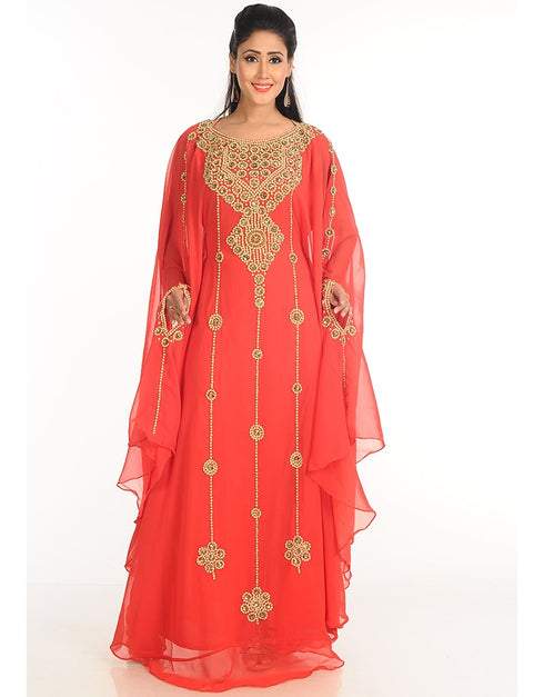 Arabic Peach Georgette Hand Zari Embroidery Farasha