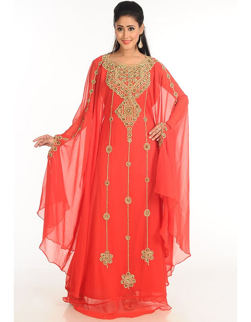 Arabic Peach Georgette Hand Zari Embroidery Farasha