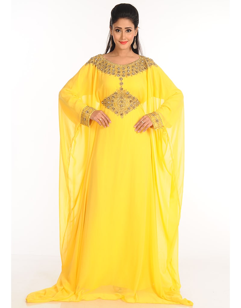 Arabic Royal Blue Georgette Hand Pearl Embroidery Farasha