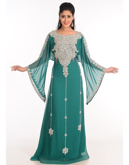 Trendy Green Georgette Hand Zari Embroidery Galabiya