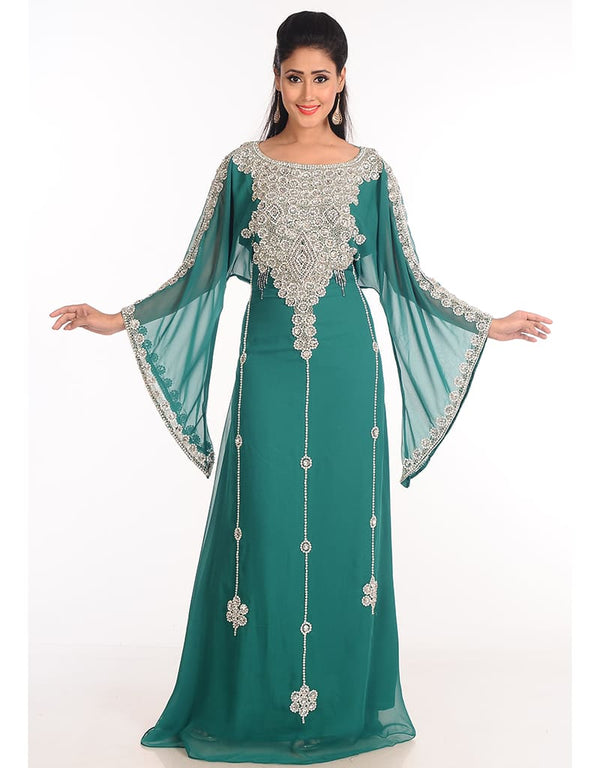 Trendy Green Georgette Hand Zari Embroidery Galabiya