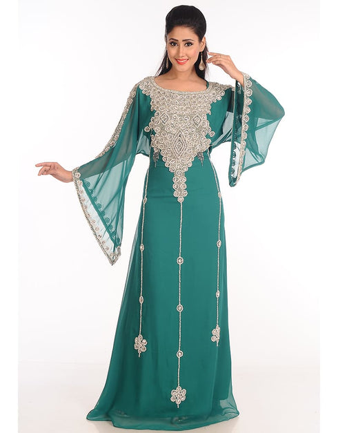 Trendy Green Georgette Hand Zari Embroidery Galabiya