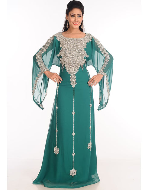 Trendy Green Georgette Hand Zari Embroidery Galabiya
