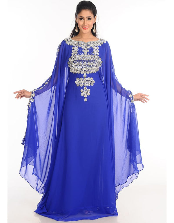 Dubai Royal Blue Georgette Hand Zari Embroidery Farasha