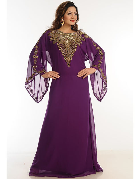 Modest Wine Georgette Hand Zari Embroidery Farasha