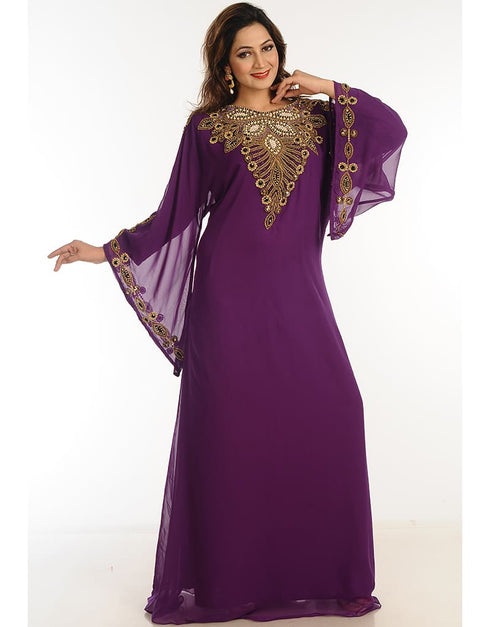 Modest Wine Georgette Hand Zari Embroidery Farasha