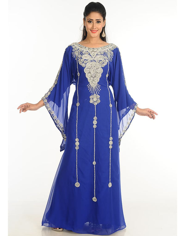 Islamic Royal Blue Georgette Hand Zari Embroidery Galabiya