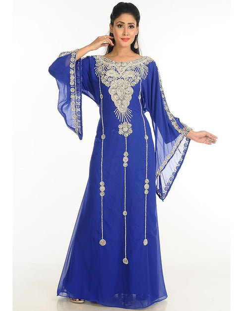 Islamic Royal Blue Georgette Hand Zari Embroidery Galabiya