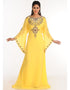 Women Yellow Georgette Hand Zari Embroidery Galabiya