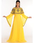 Muslimah Yellow Georgette Hand Zari Embroidery Galabiya