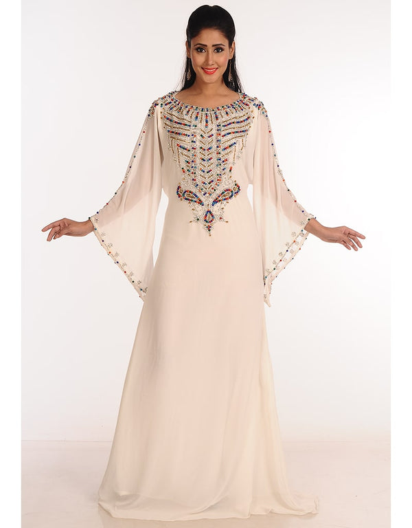 Trendy Off White Georgette Hand Zari Embroidery Galabiya