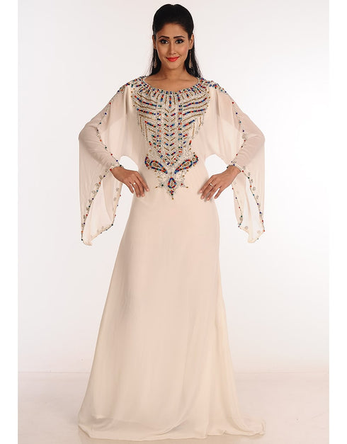 Trendy Off White Georgette Hand Zari Embroidery Galabiya