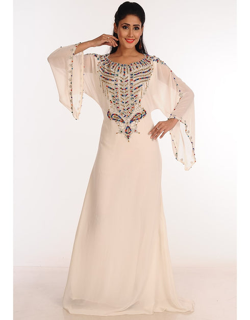 Trendy Off White Georgette Hand Zari Embroidery Galabiya