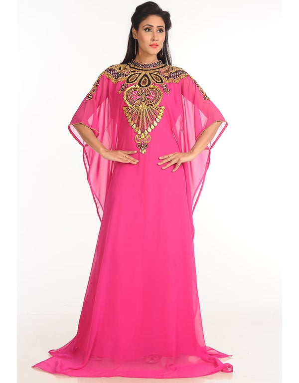 Women Rani Pink Georgette Hand Zari Embroidery Farasha