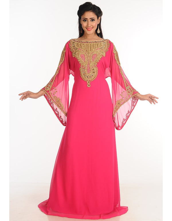 Muslimah Pink Georgette Hand Zari Embroidery Galabiya