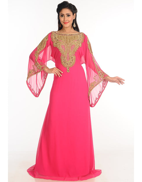 Muslimah Pink Georgette Hand Zari Embroidery Galabiya